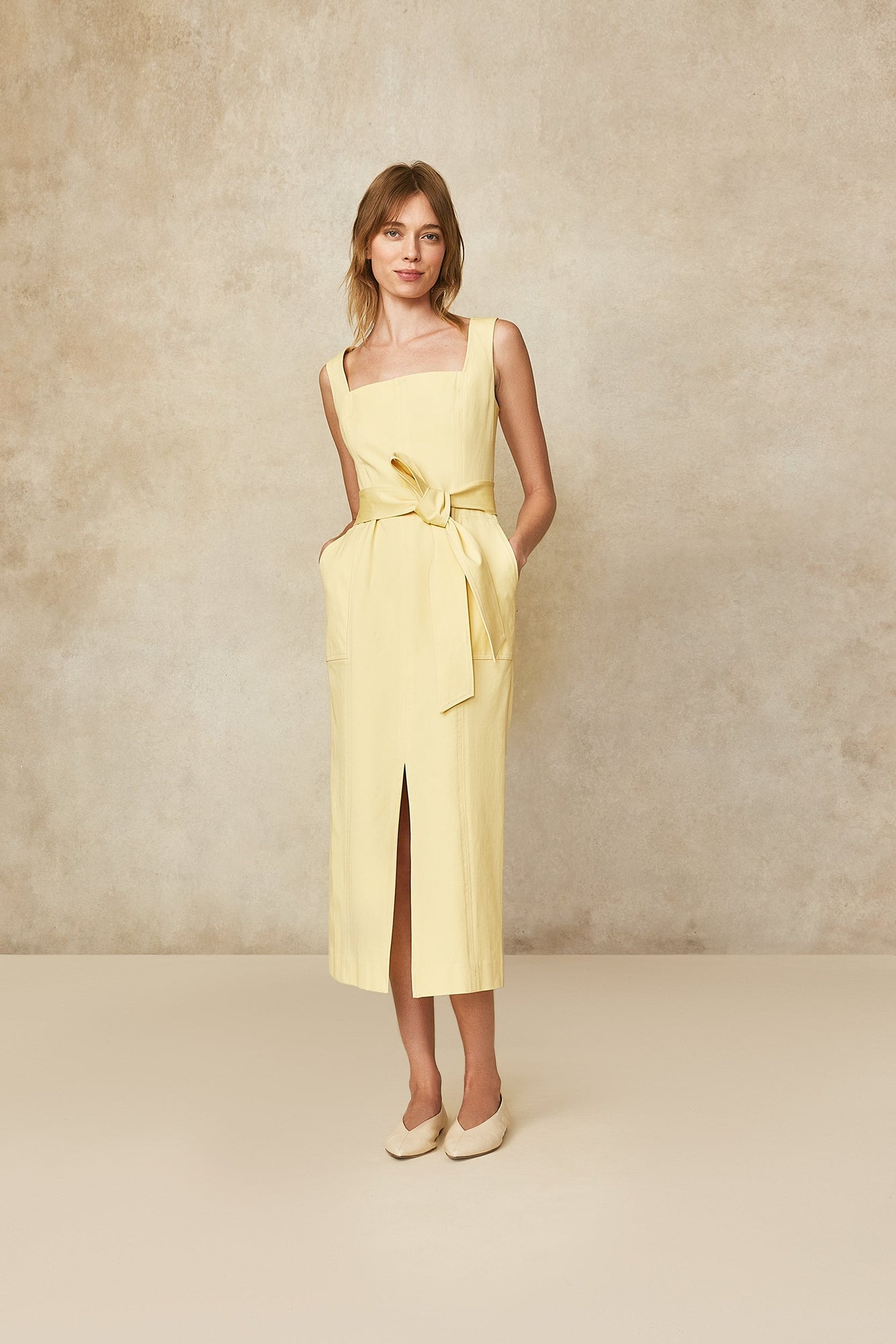 Stretch Cotton Square Neck Sheath | Butter