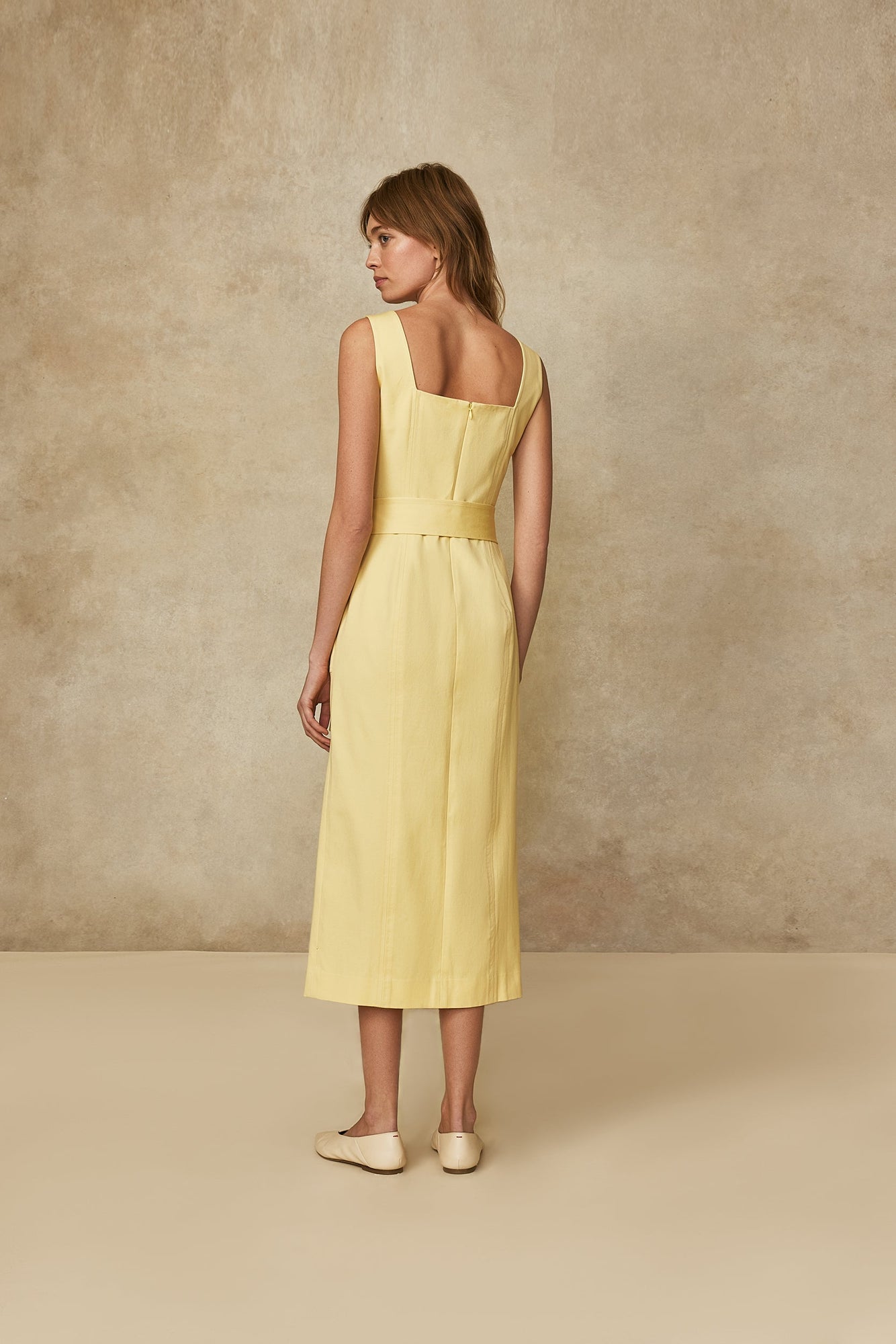 Stretch Cotton Square Neck Sheath | Butter