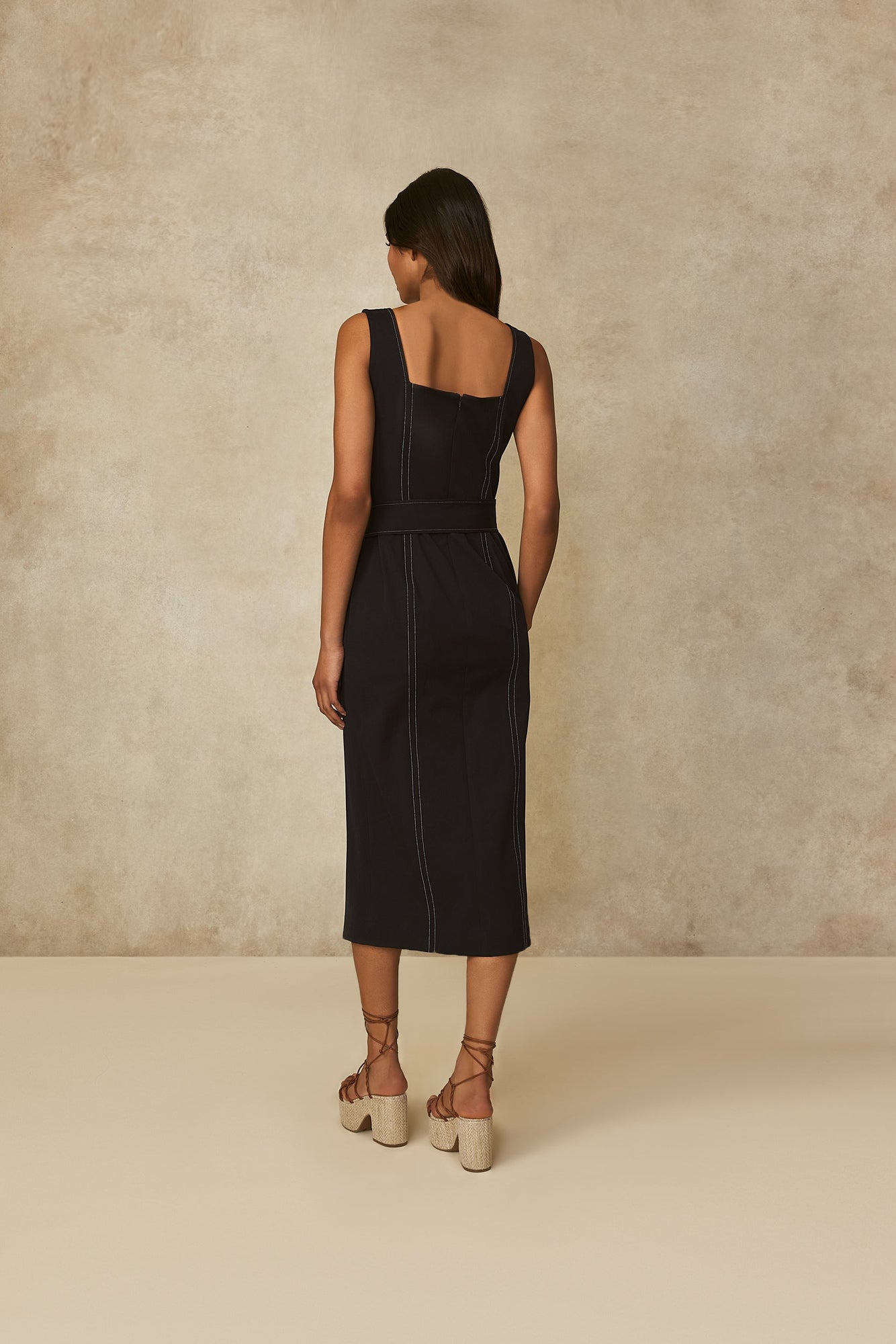 Stretch Cotton Square Neck Sheath | Navy