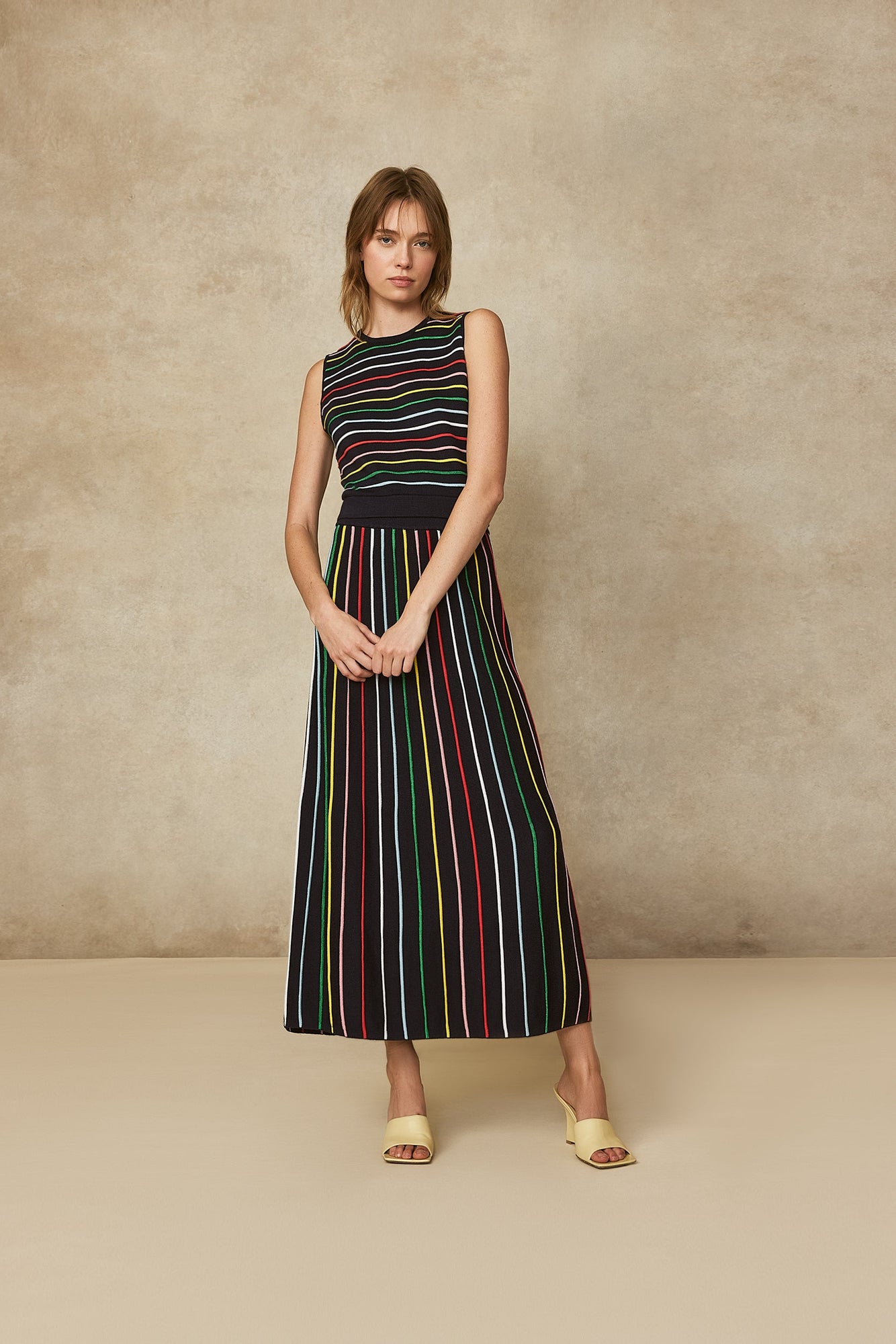 Ottoman Ribbed Skirt | Navy Multi