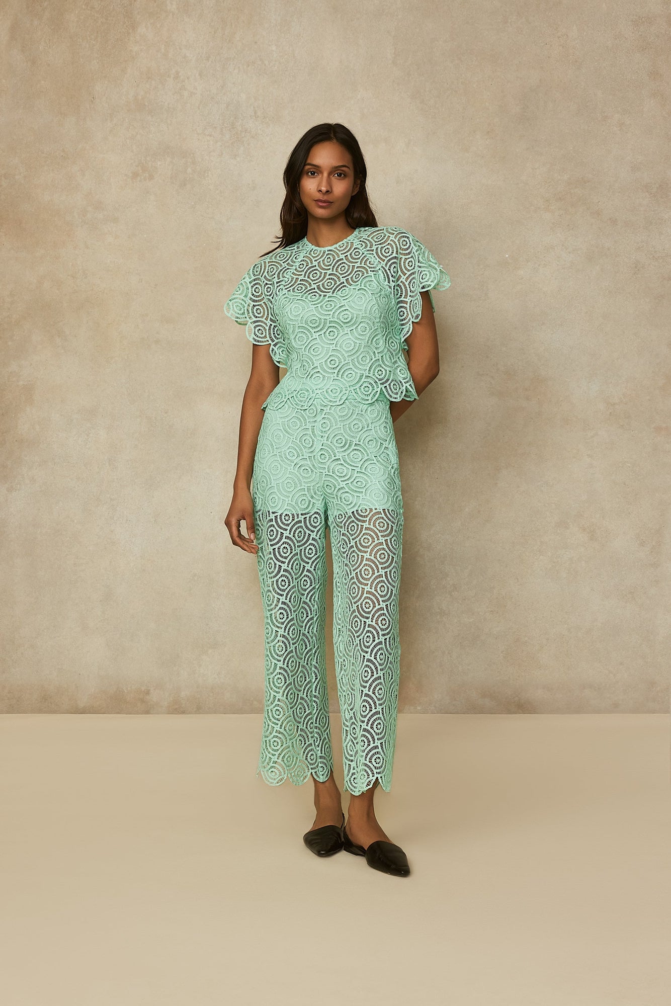 Circle Lace Short Sleeve Top | Mint