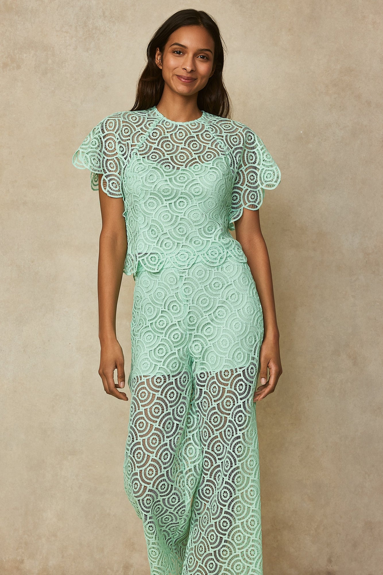 Circle Lace Short Sleeve Top | Mint