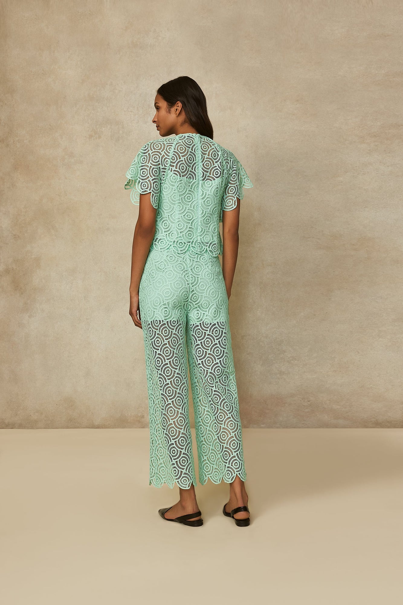 Circle Lace Short Sleeve Top | Mint