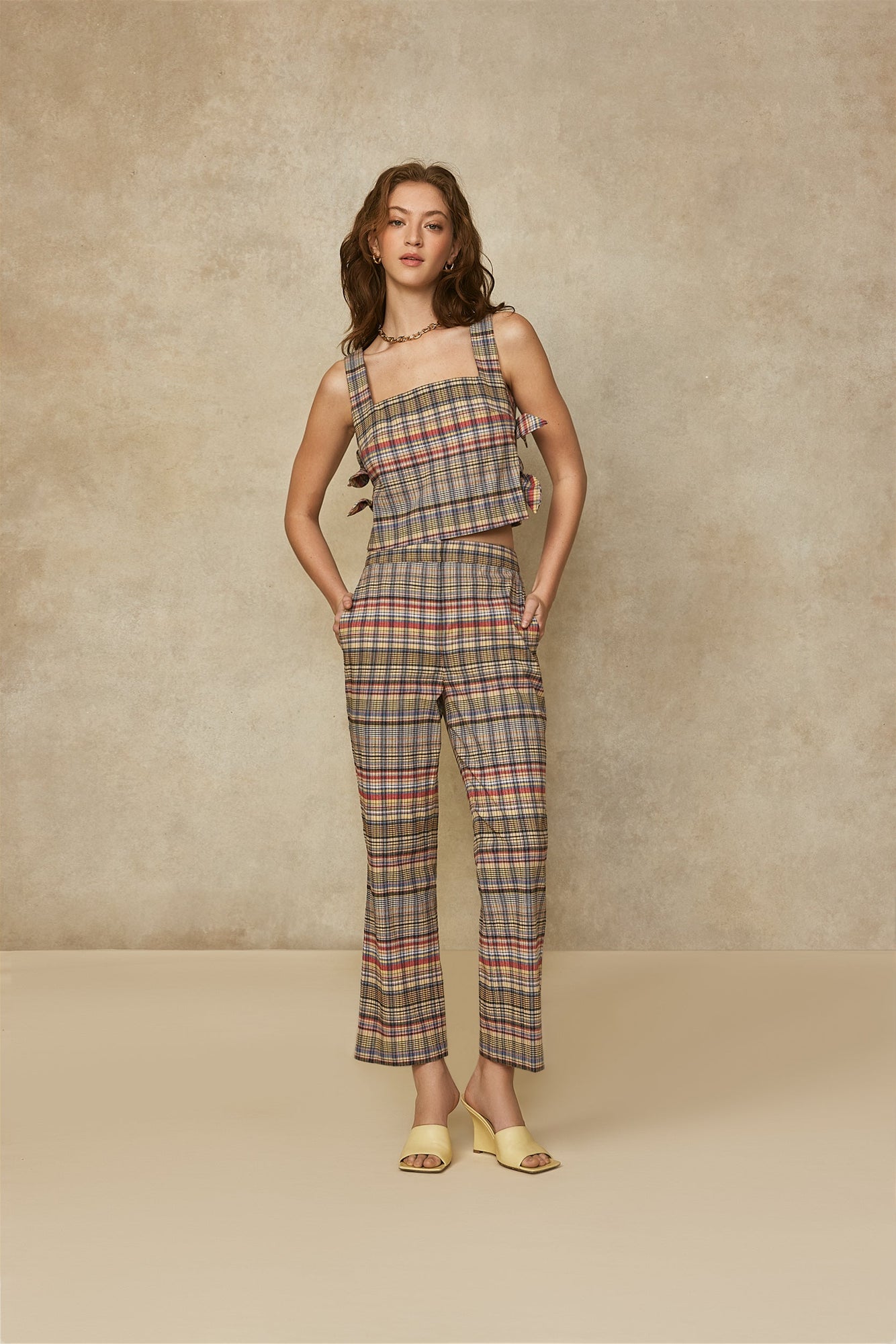 Checked Cotton Tie Detail Top | Multi