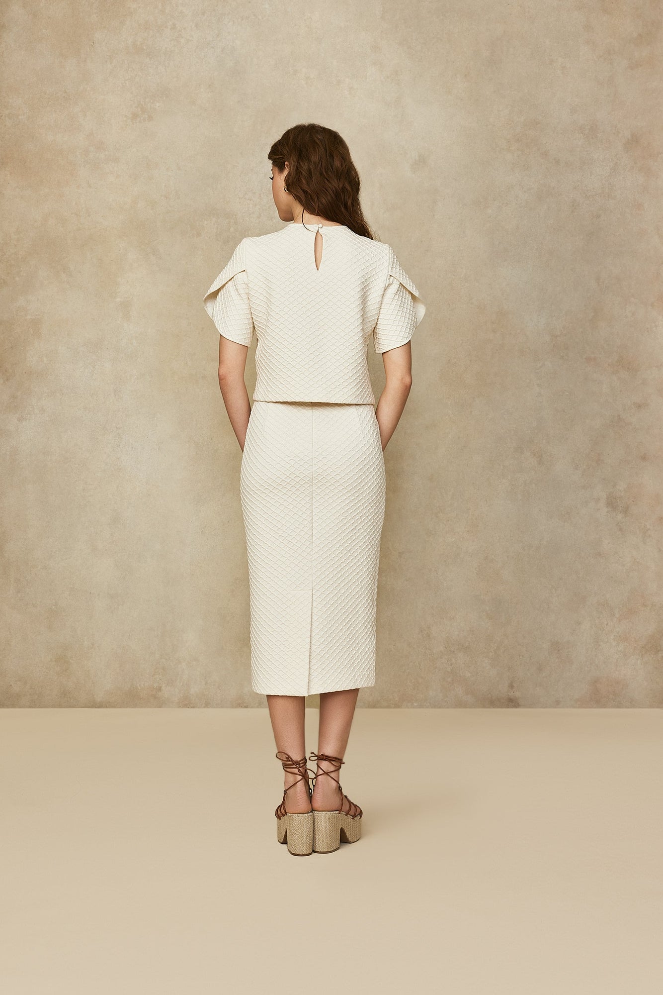 Textured Jersey Pencil Skirt | Ivory
