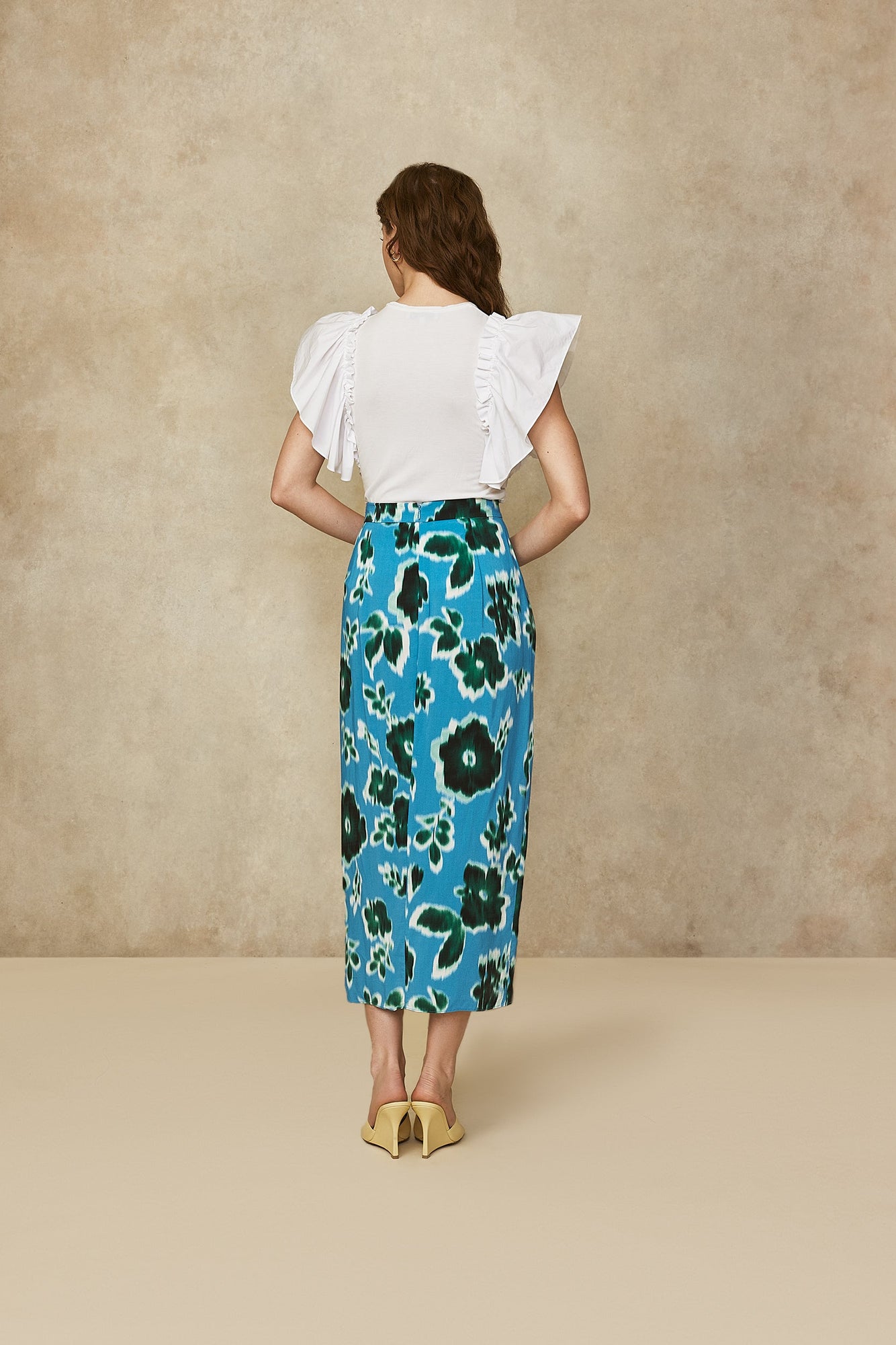 Jersey Poplin Flutter Sleeve Top | White