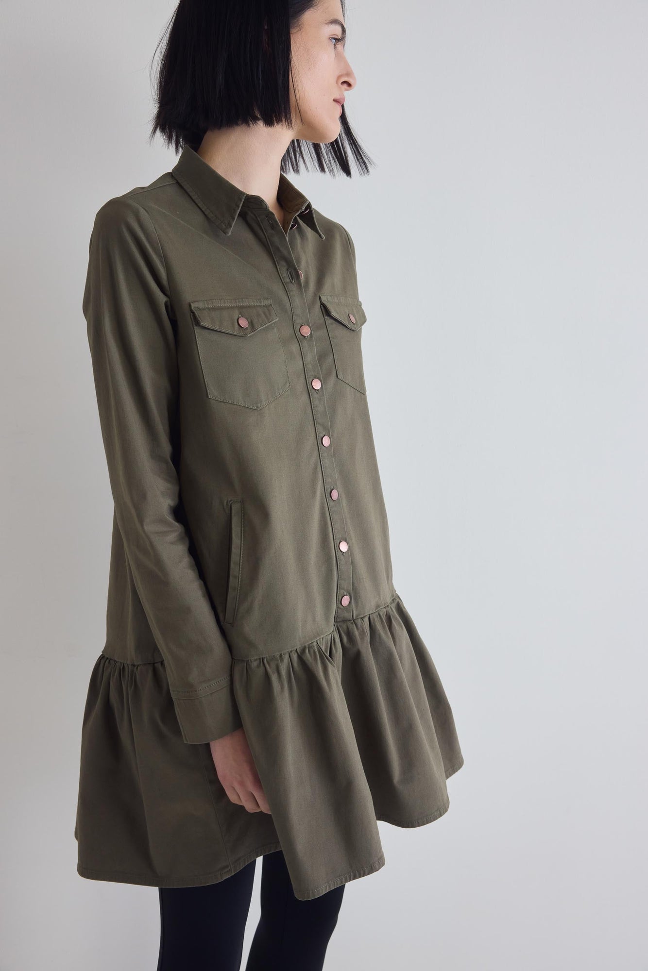 Coming Up Roses Twill Dress | Utility Green