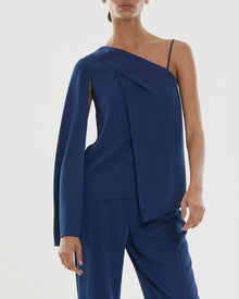 Halston | Ellis One Shoulder Top | Sapphire Blue