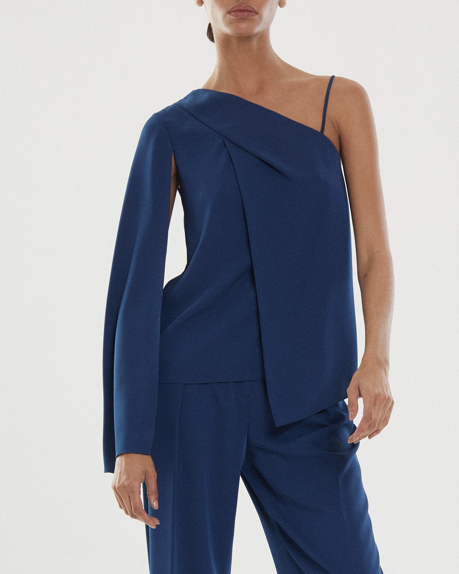 Halston | Ellis One Shoulder Top | Sapphire Blue