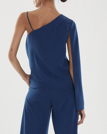 Halston | Ellis One Shoulder Top | Sapphire Blue