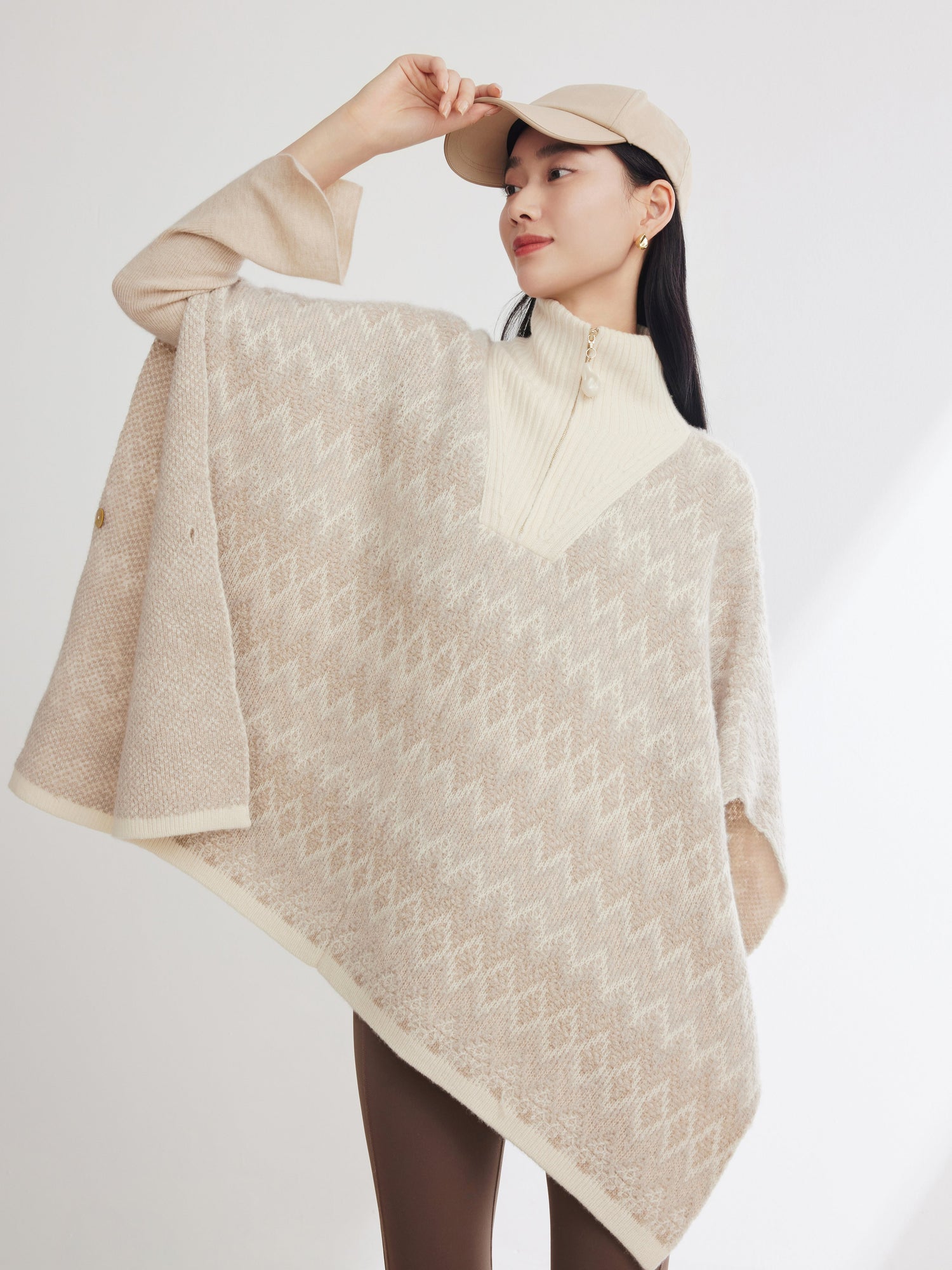 Cashmere Knit Poncho | Camel