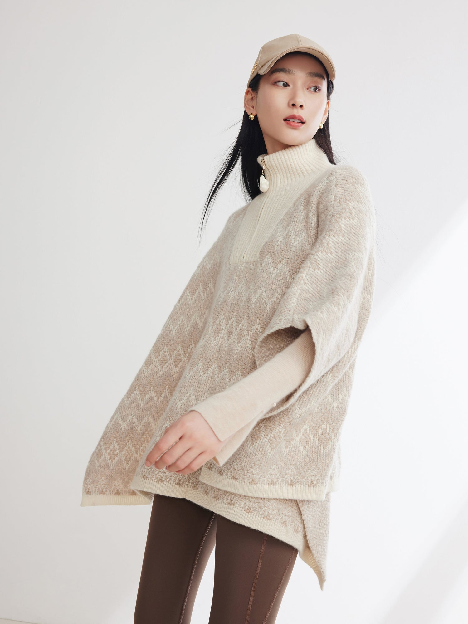 Cashmere Knit Poncho | Camel