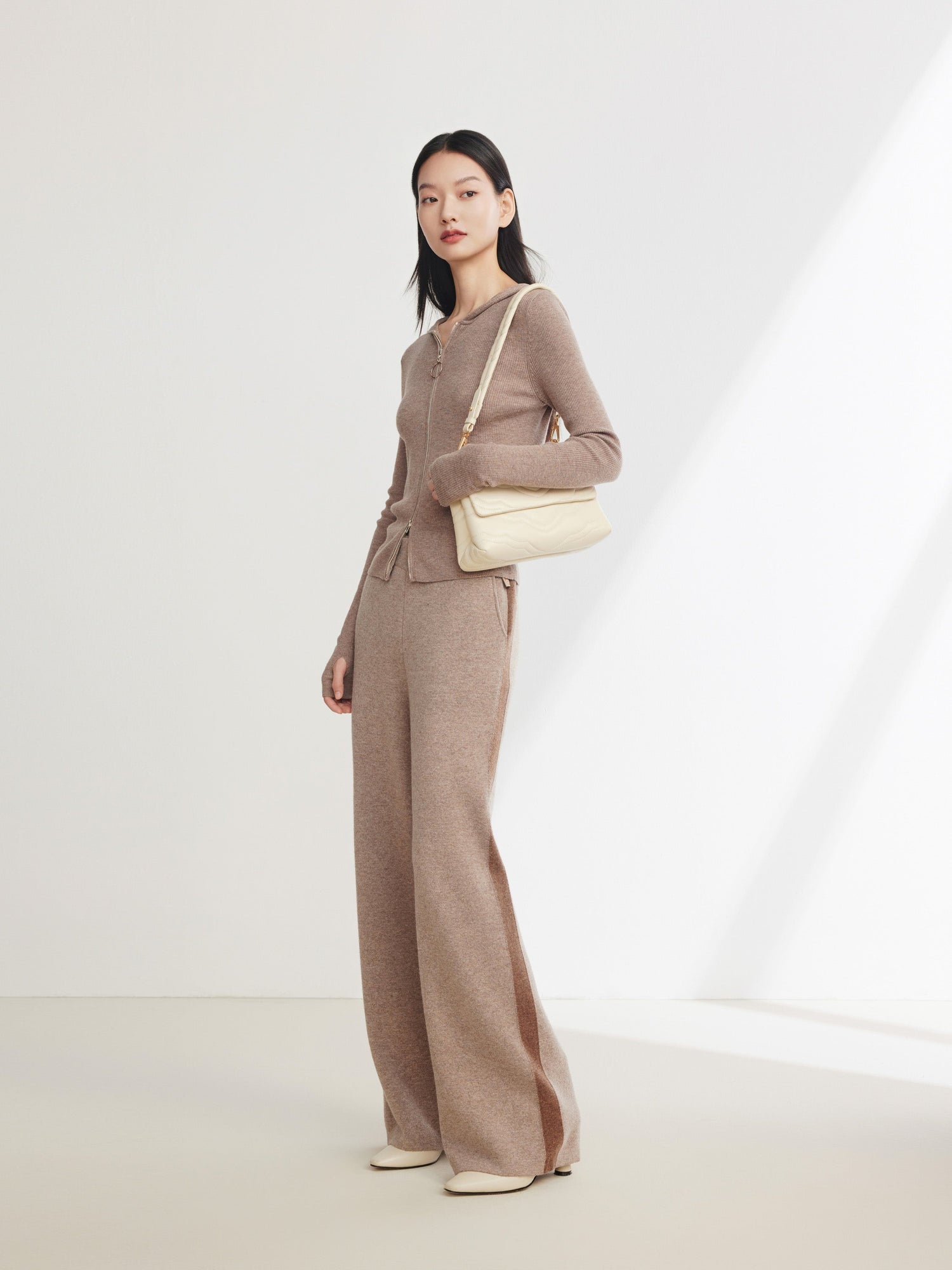 Knitted Wide-Leg Pant | Beige