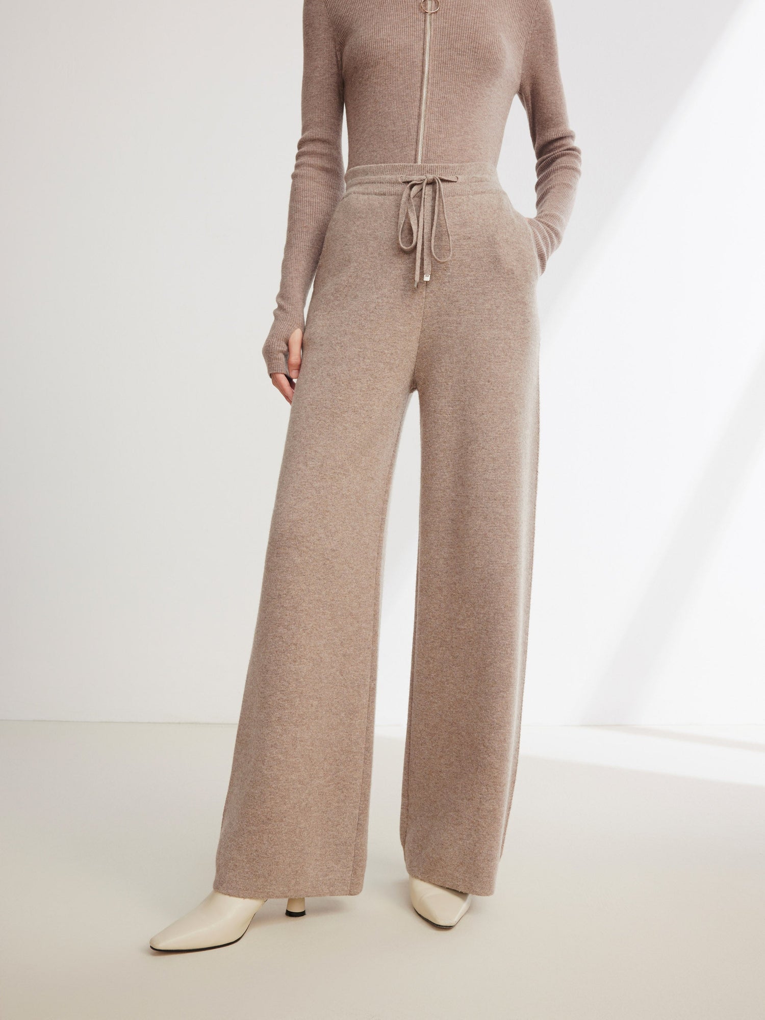 Knitted Wide-Leg Pant | Beige