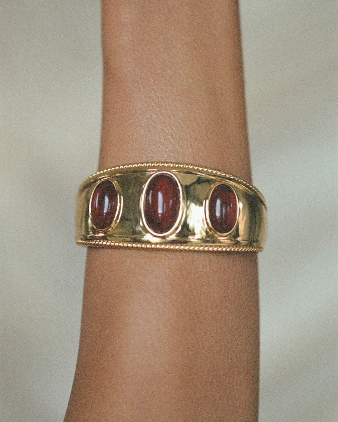 The Shiraz Bangle | Dark Red Cabochon | Gold