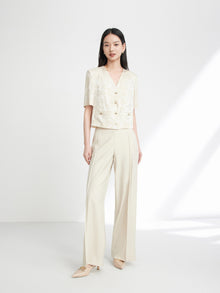 Jacquard Pattern Silk-Blend Top | Beige