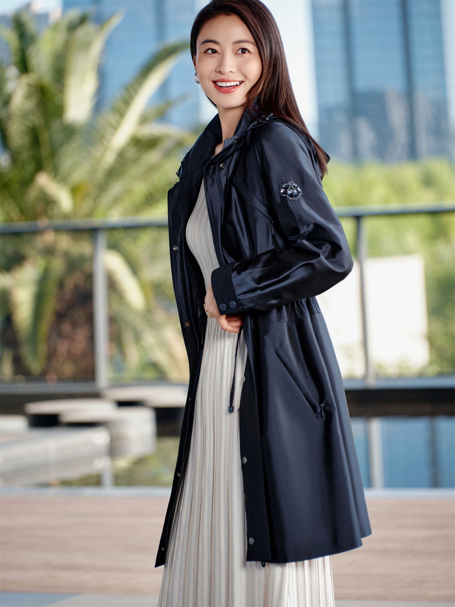 Triacetate Trench Coat | Navy
