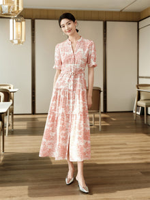 Silk-Cotton Printed Dress | Pink