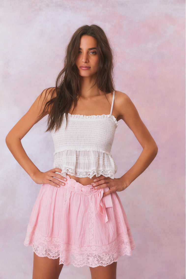 Womens | Matera Cotton Stripe Mini Skirt | Cherry Pink