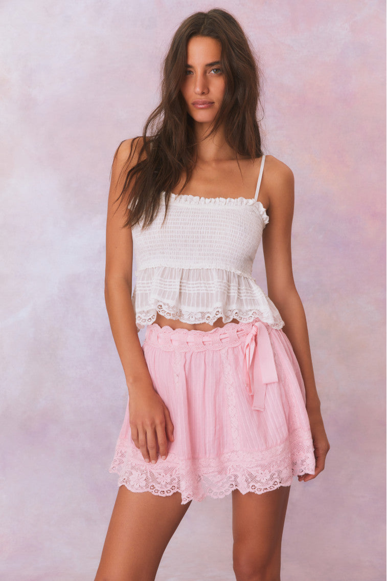 Womens | Matera Cotton Stripe Mini Skirt | Cherry Pink