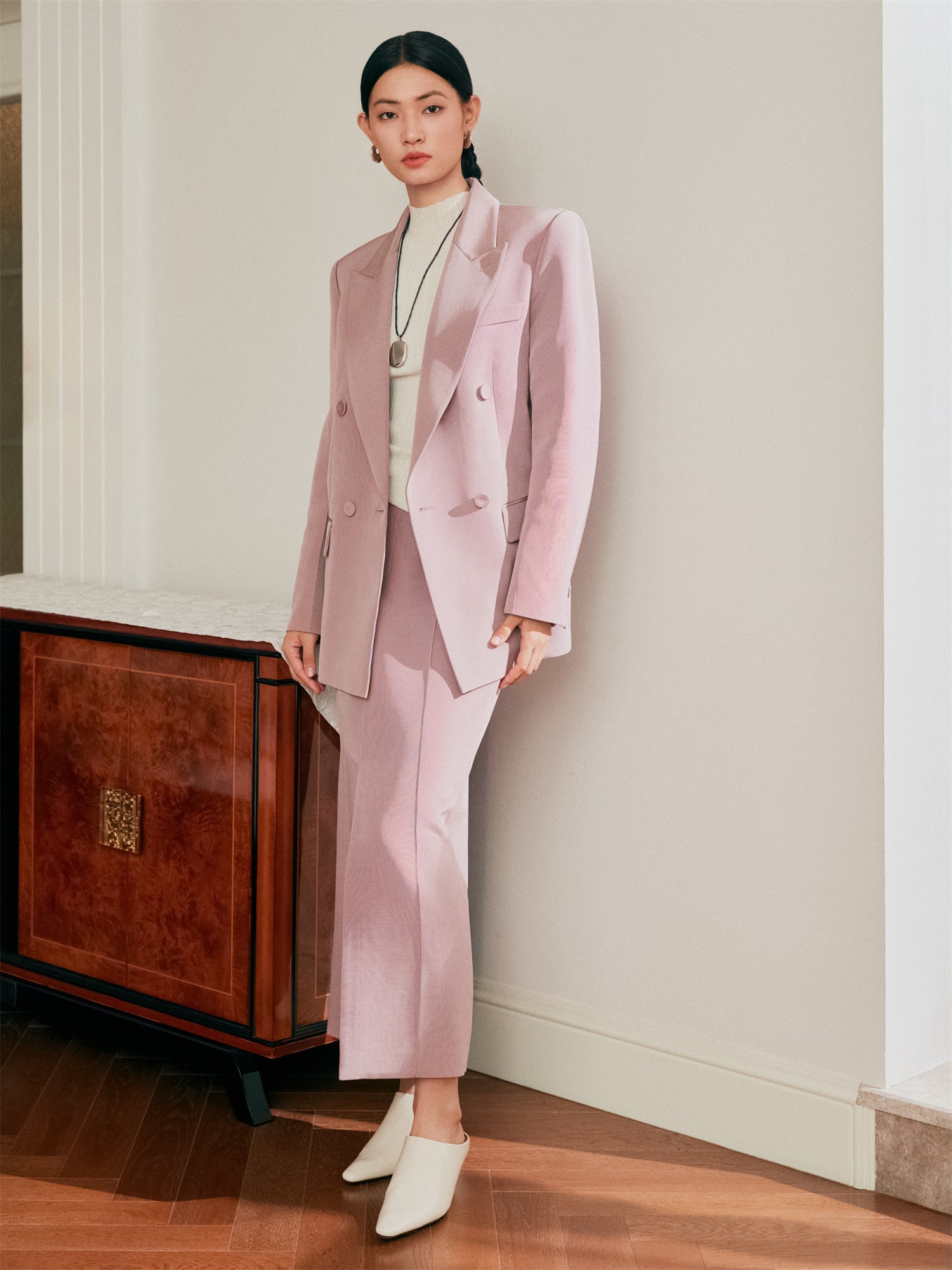 Notched Lapel Double-Breasted Suit Jacket | Purple