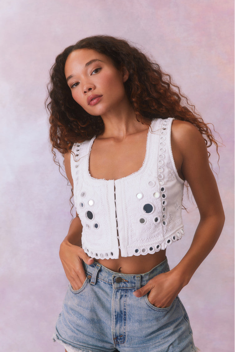 Womens | Cayman Embellished Bustier Top | True White