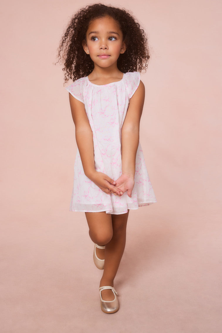 Girls Lou Bow Print Mini Dress | Pastry Pink