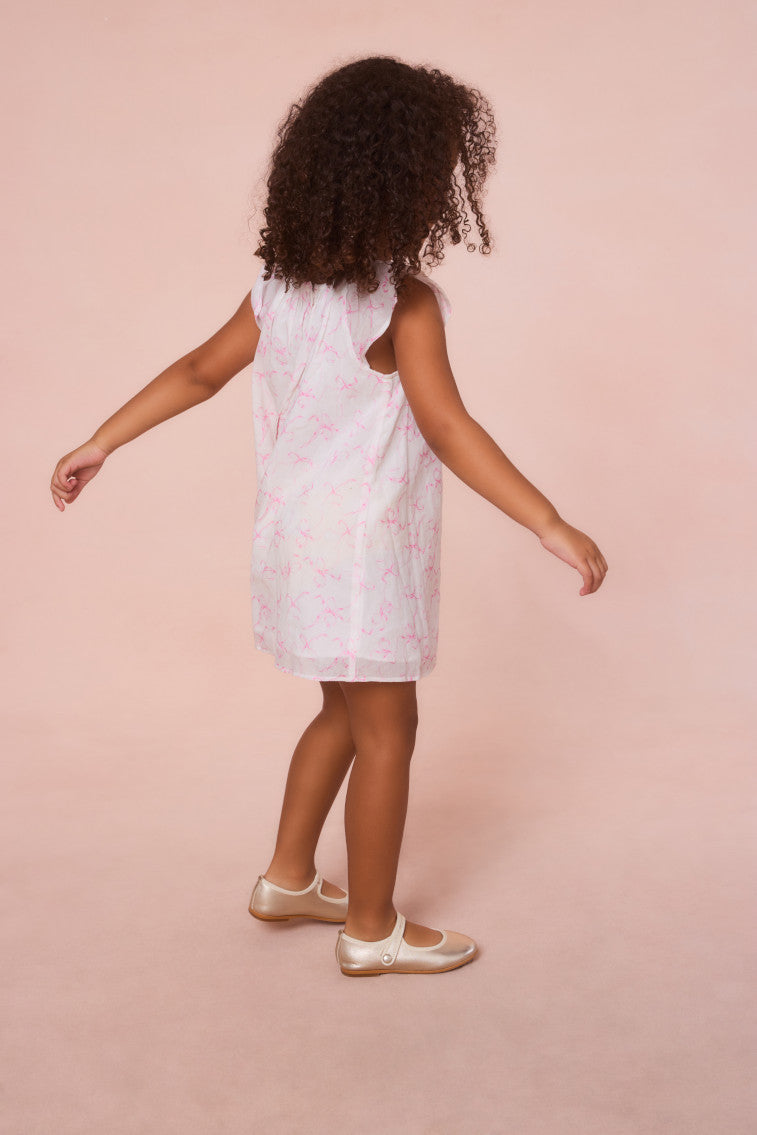Girls Lou Bow Print Mini Dress | Pastry Pink