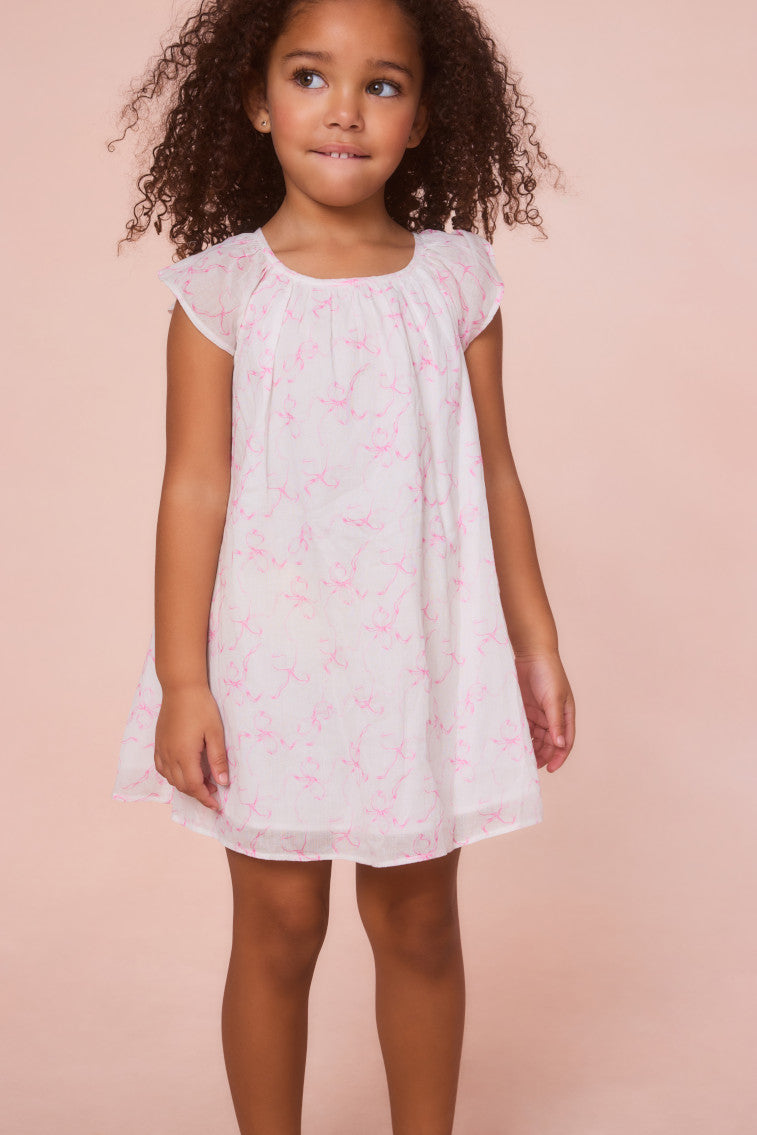 Girls Lou Bow Print Mini Dress | Pastry Pink