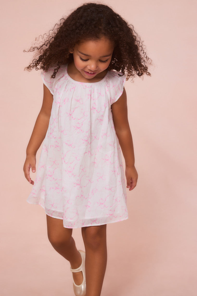 Girls Lou Bow Print Mini Dress | Pastry Pink