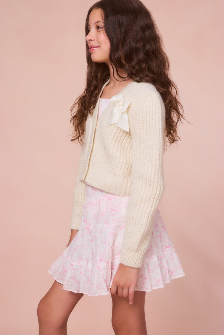 Girls Teisha Alpaca Bow Cardigan | Snow