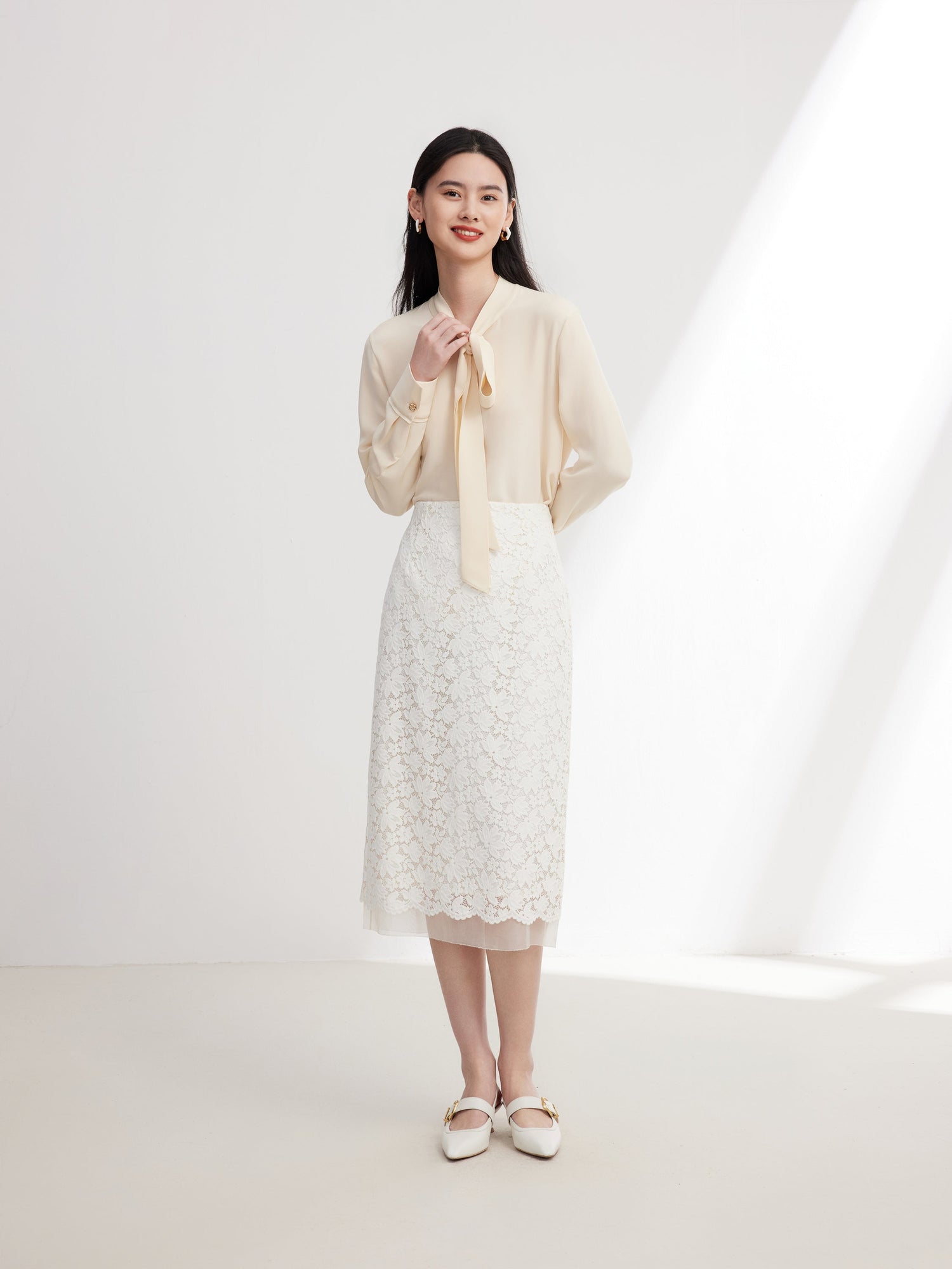 Lace Midi Skirt | White
