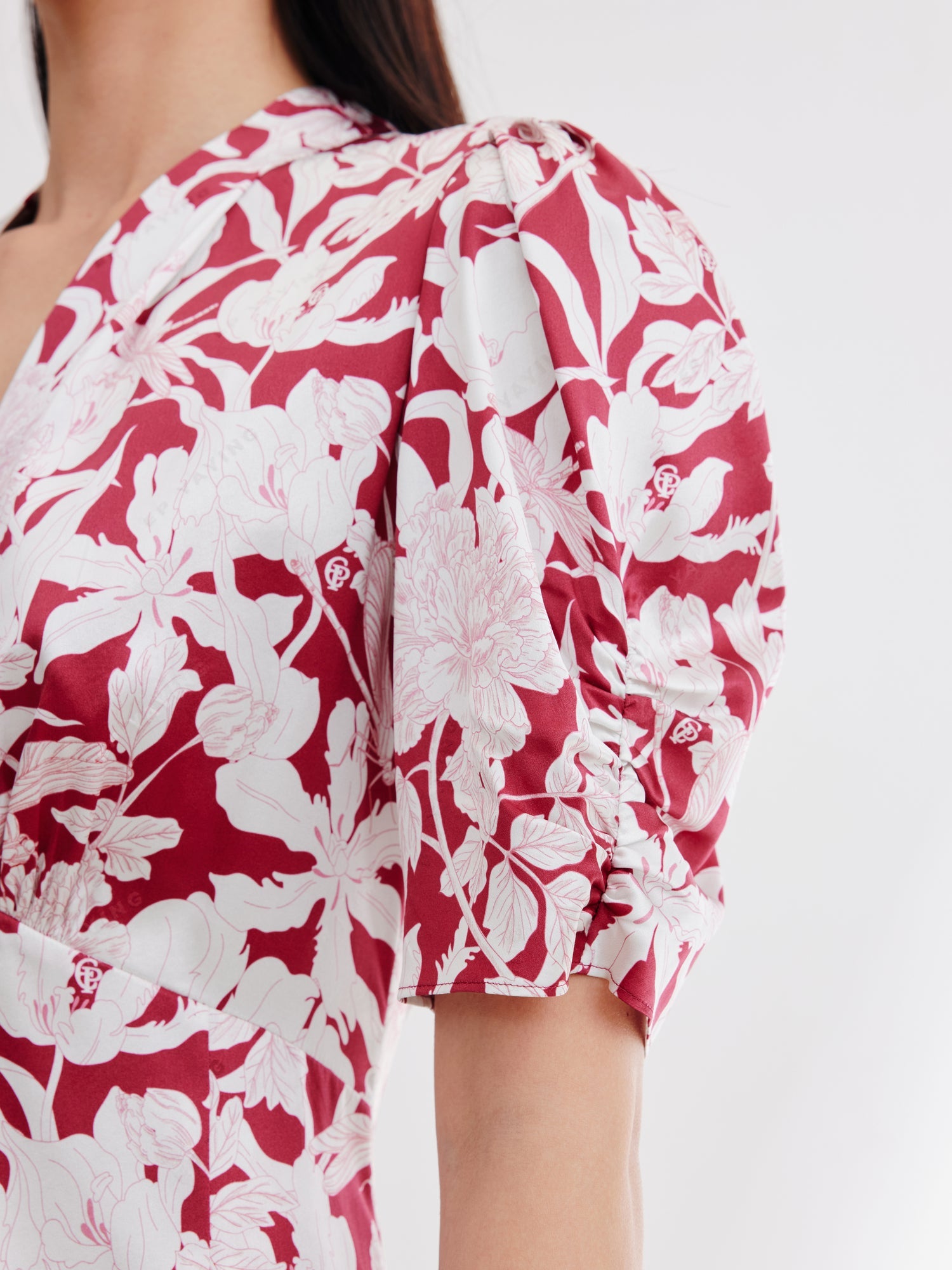 Silk Printed Waist-Cinched Dress | Red