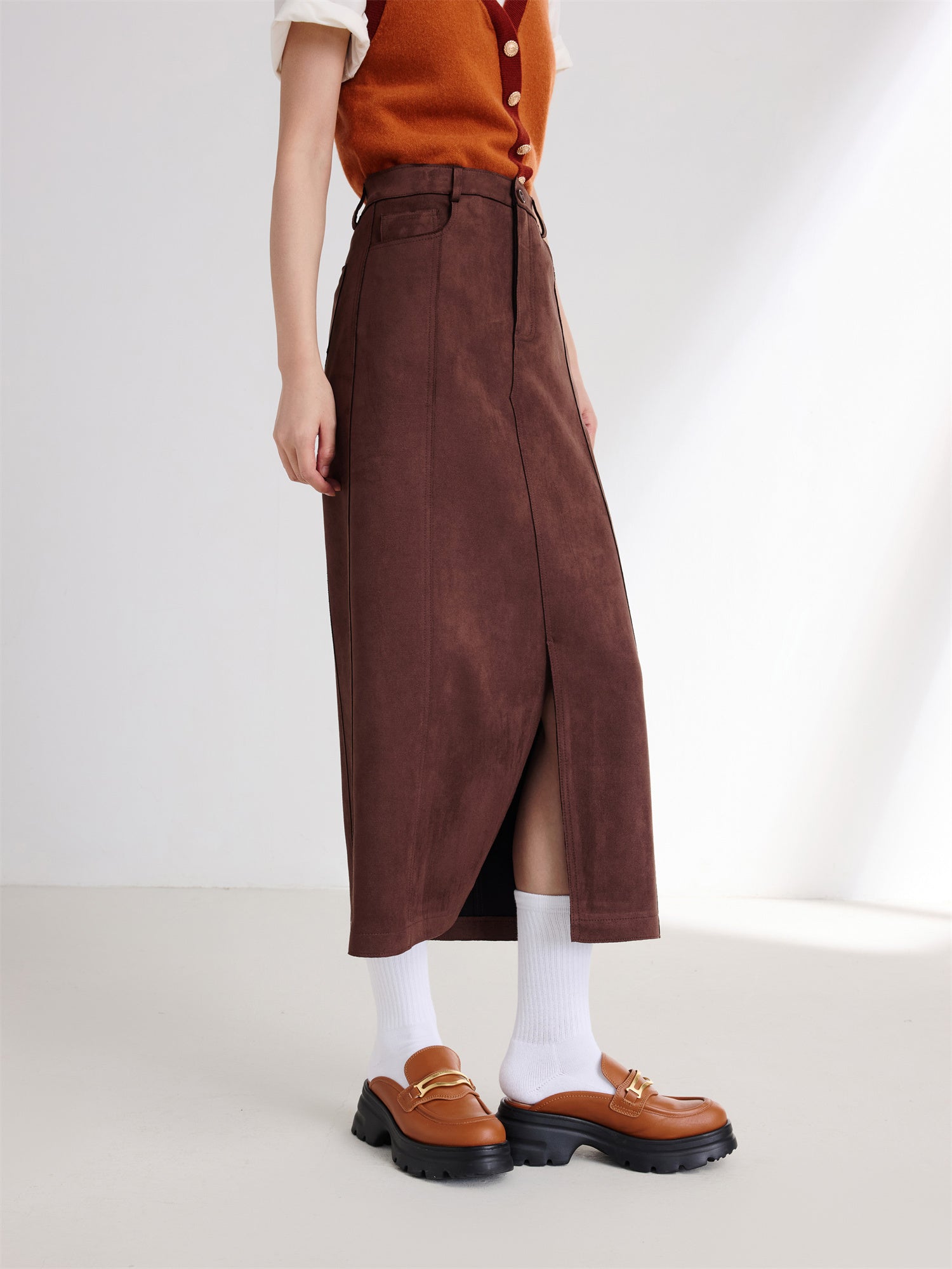 Pocket Style Maxi Skirt | Brown