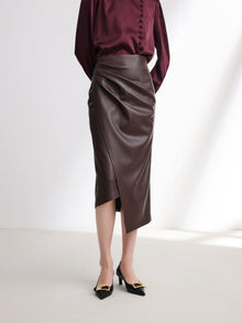 Leather Skirt with split | Brown