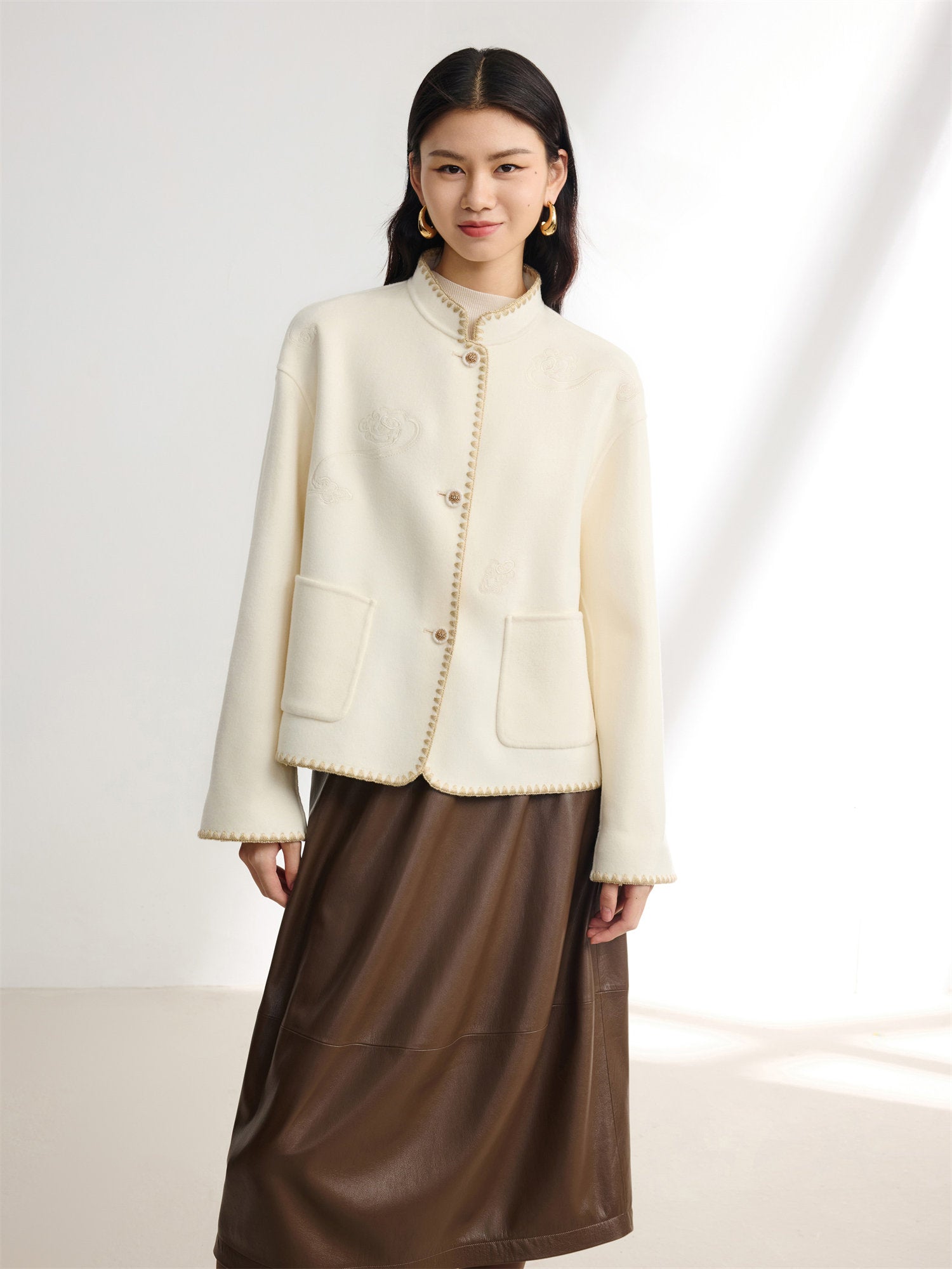 Wool Stand Collar Coat | Beige