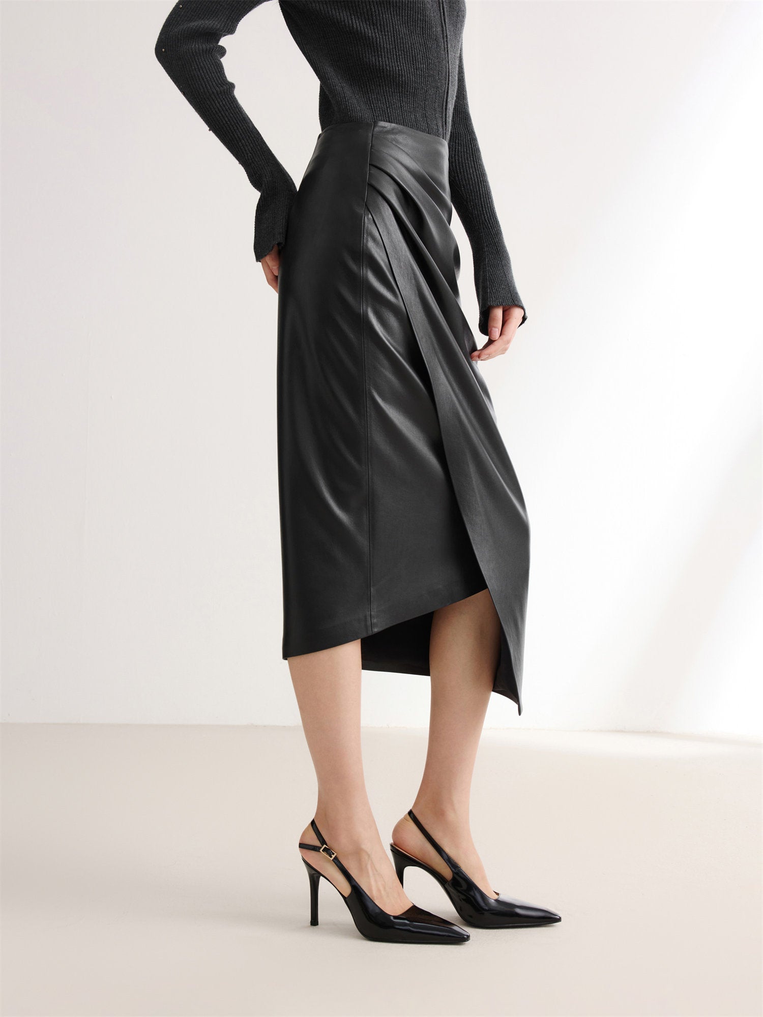 Split Bodycon Leather Skirt | Black