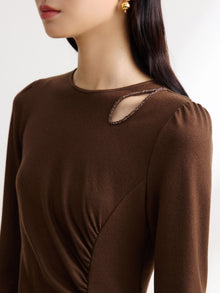 Wool Waist-Defining Dress | Brown