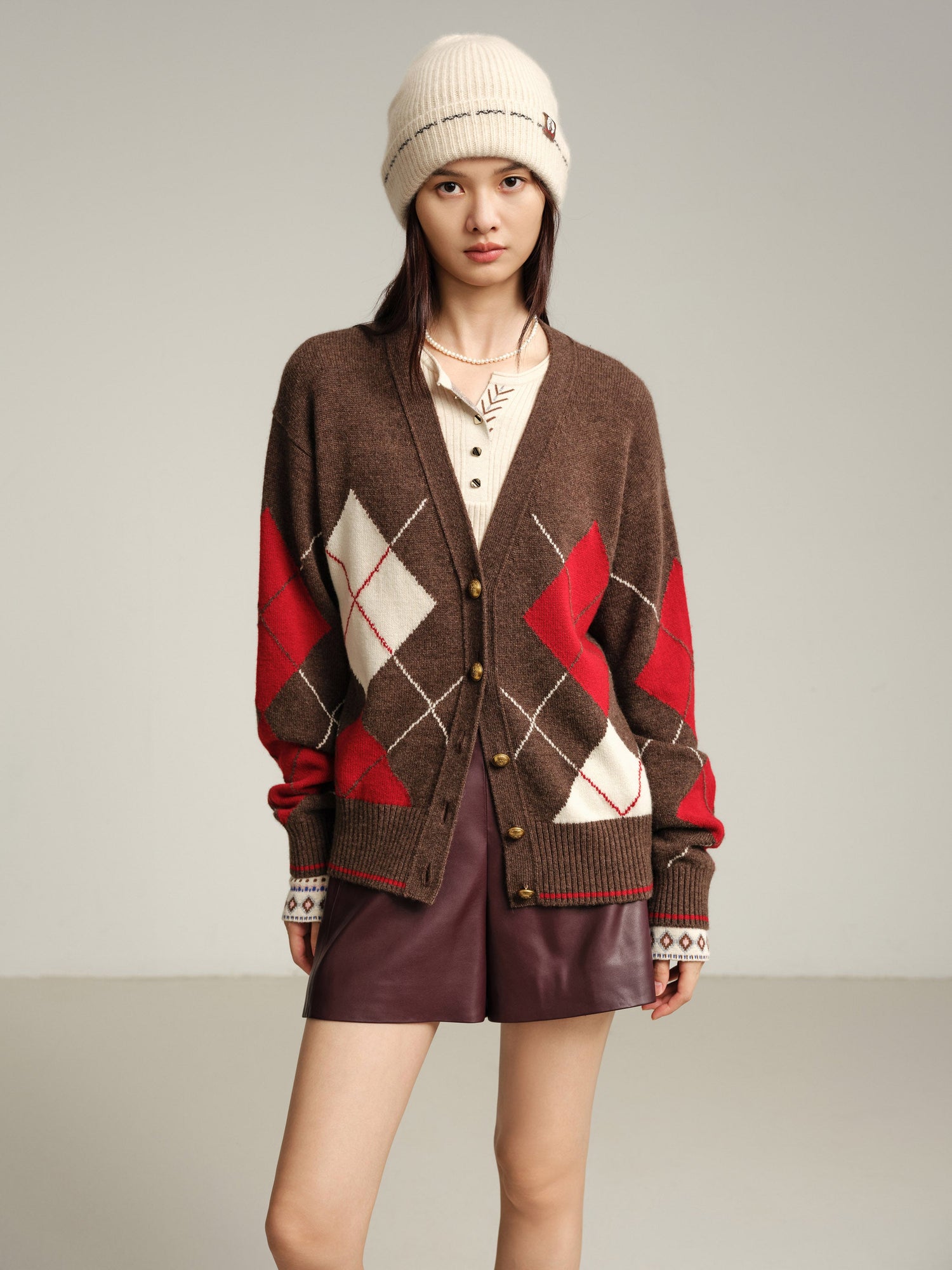 Pattern Knit Cardigan | Brown Multi
