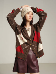 Pattern Knit Cardigan | Brown Multi