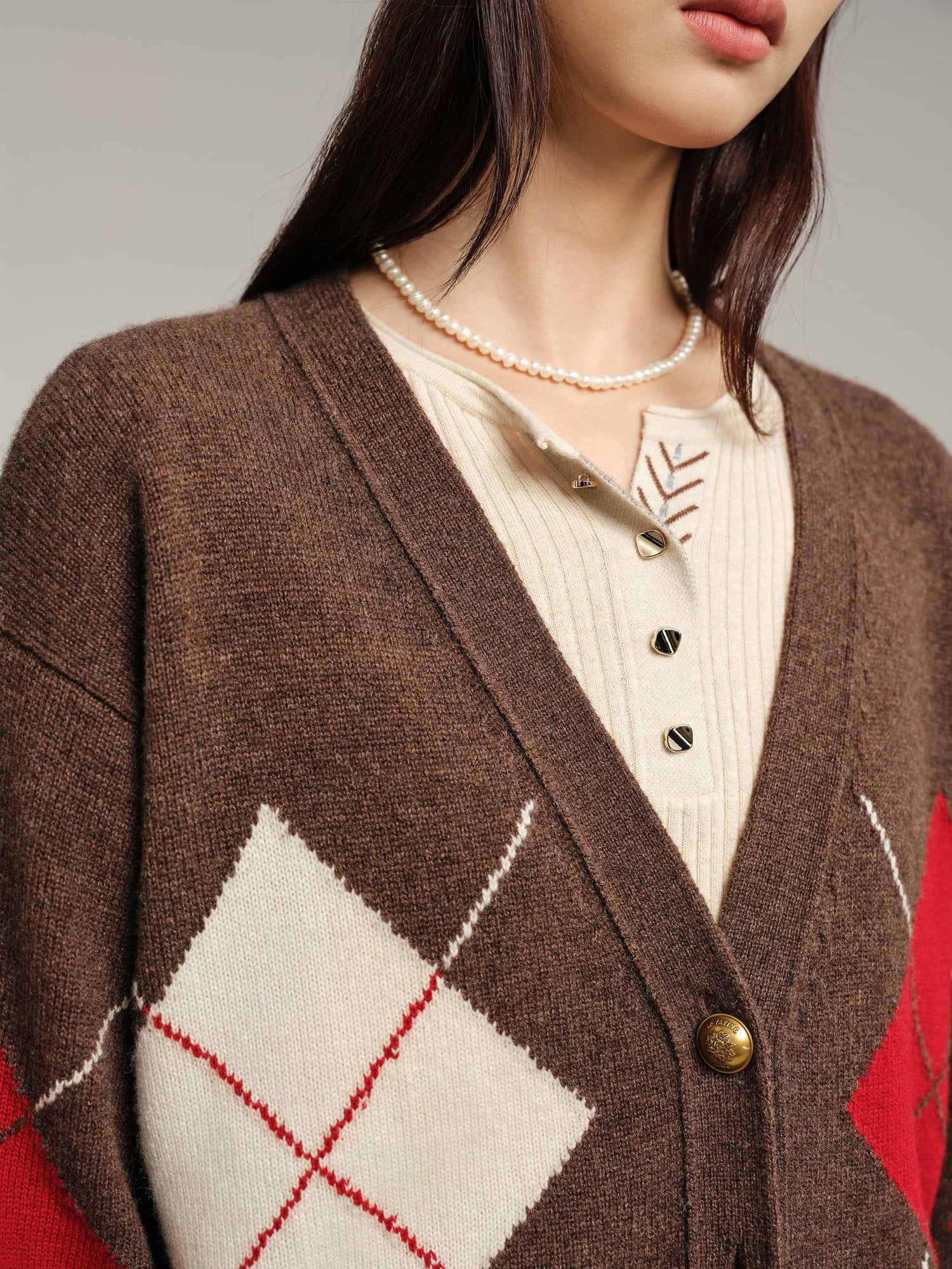 Pattern Knit Cardigan | Brown Multi