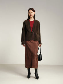 Yak Wool Knitted Cardigan | Brown