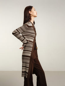 Knitted Long Cardigan Jacket | Brown
