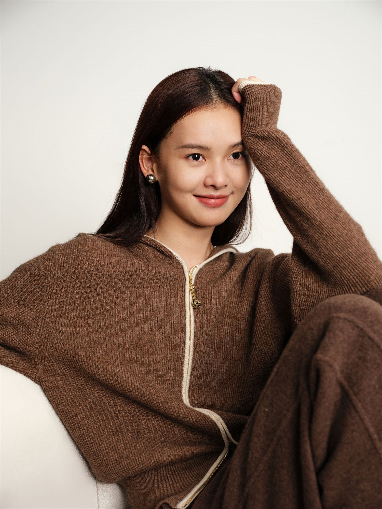 Yak Wool Zippered Hoodie | Brown