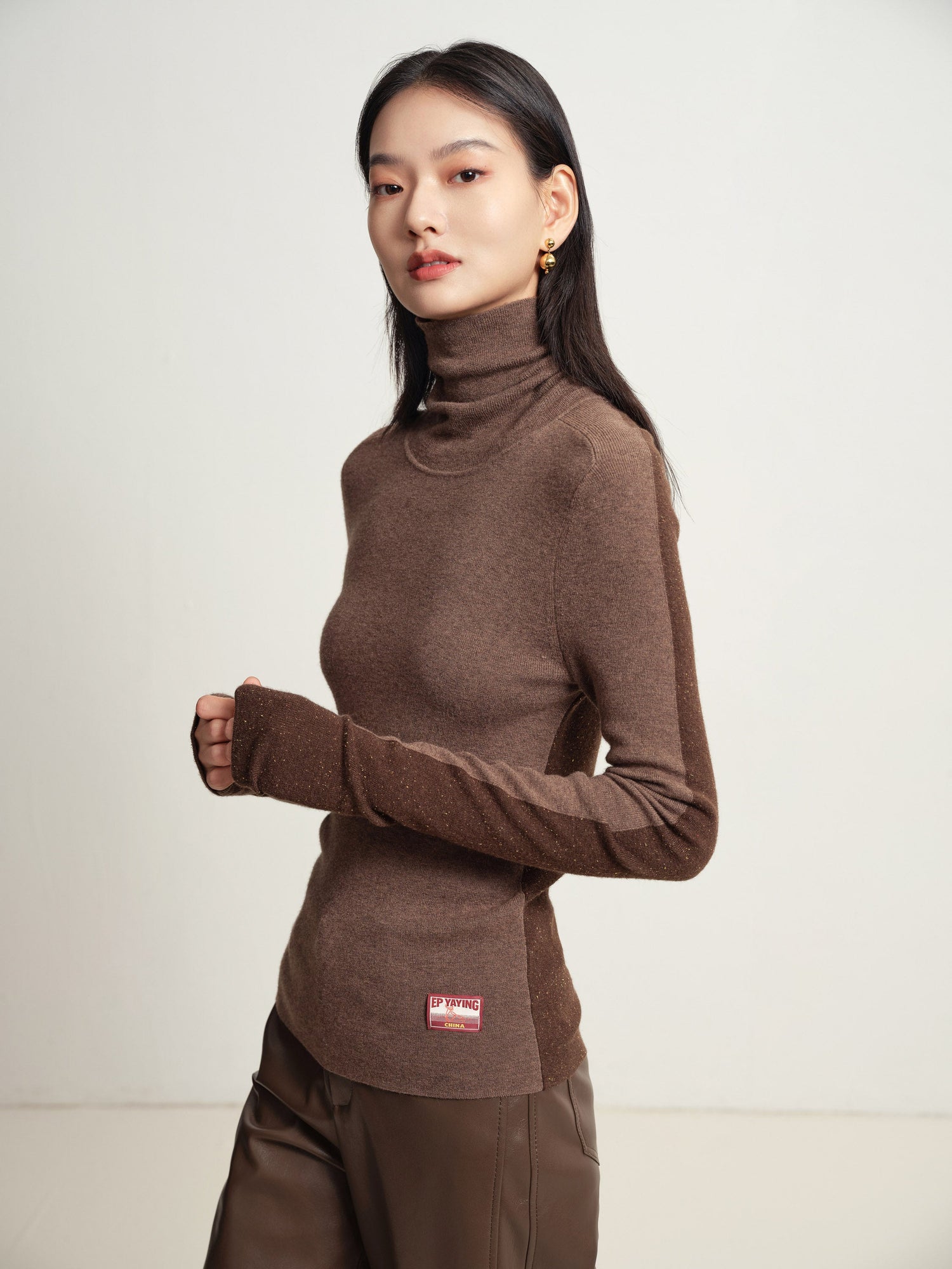 Turtleneck Knit Top | Heather Brown