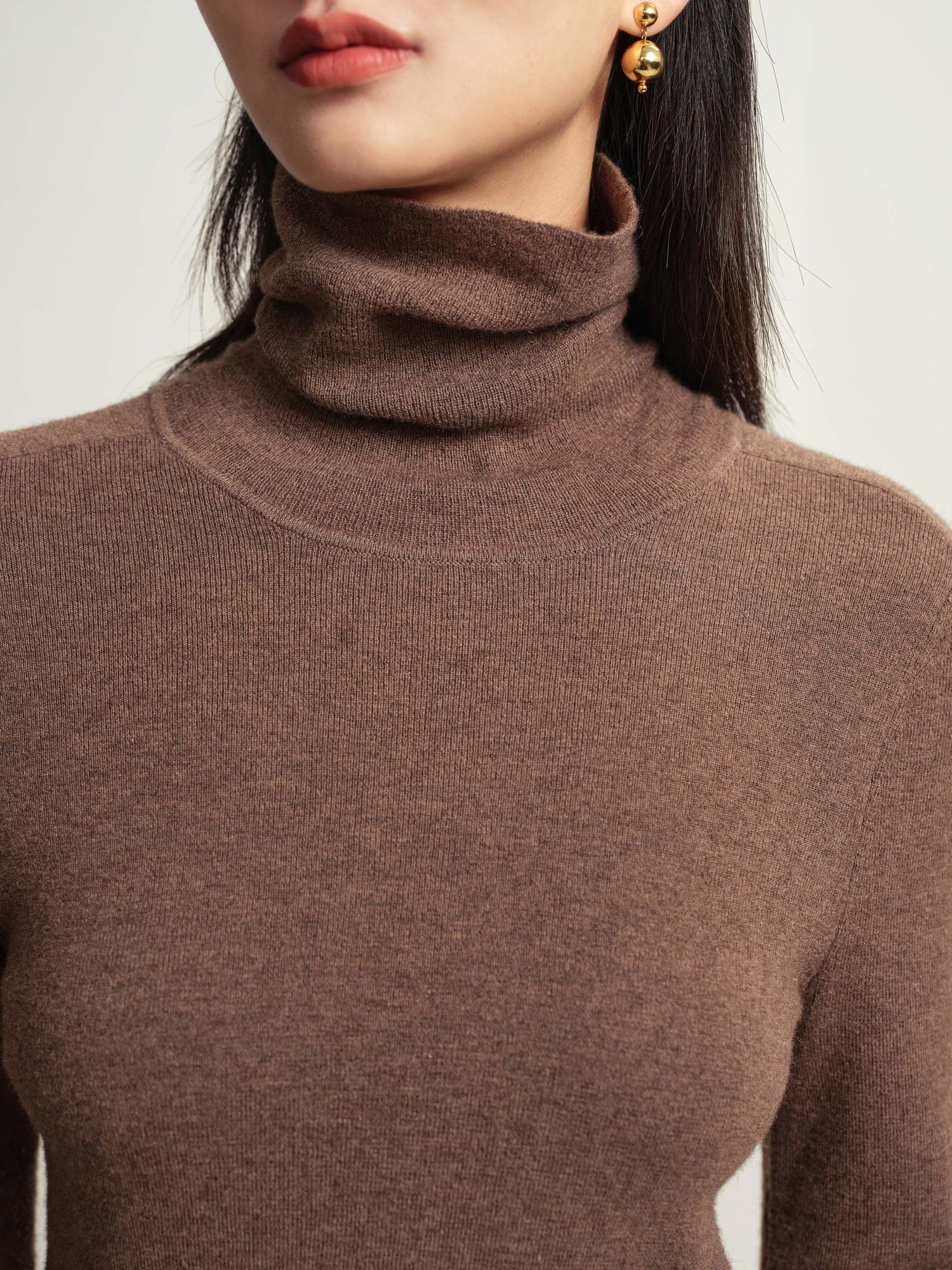 Turtleneck Knit Top | Heather Brown
