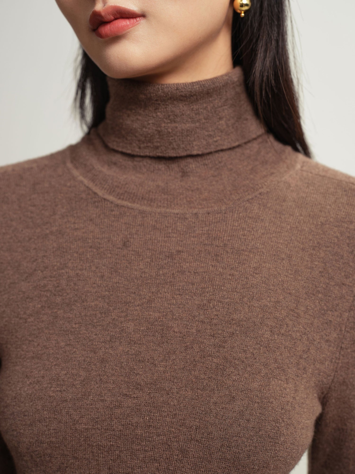 Turtleneck Knit Top | Heather Brown