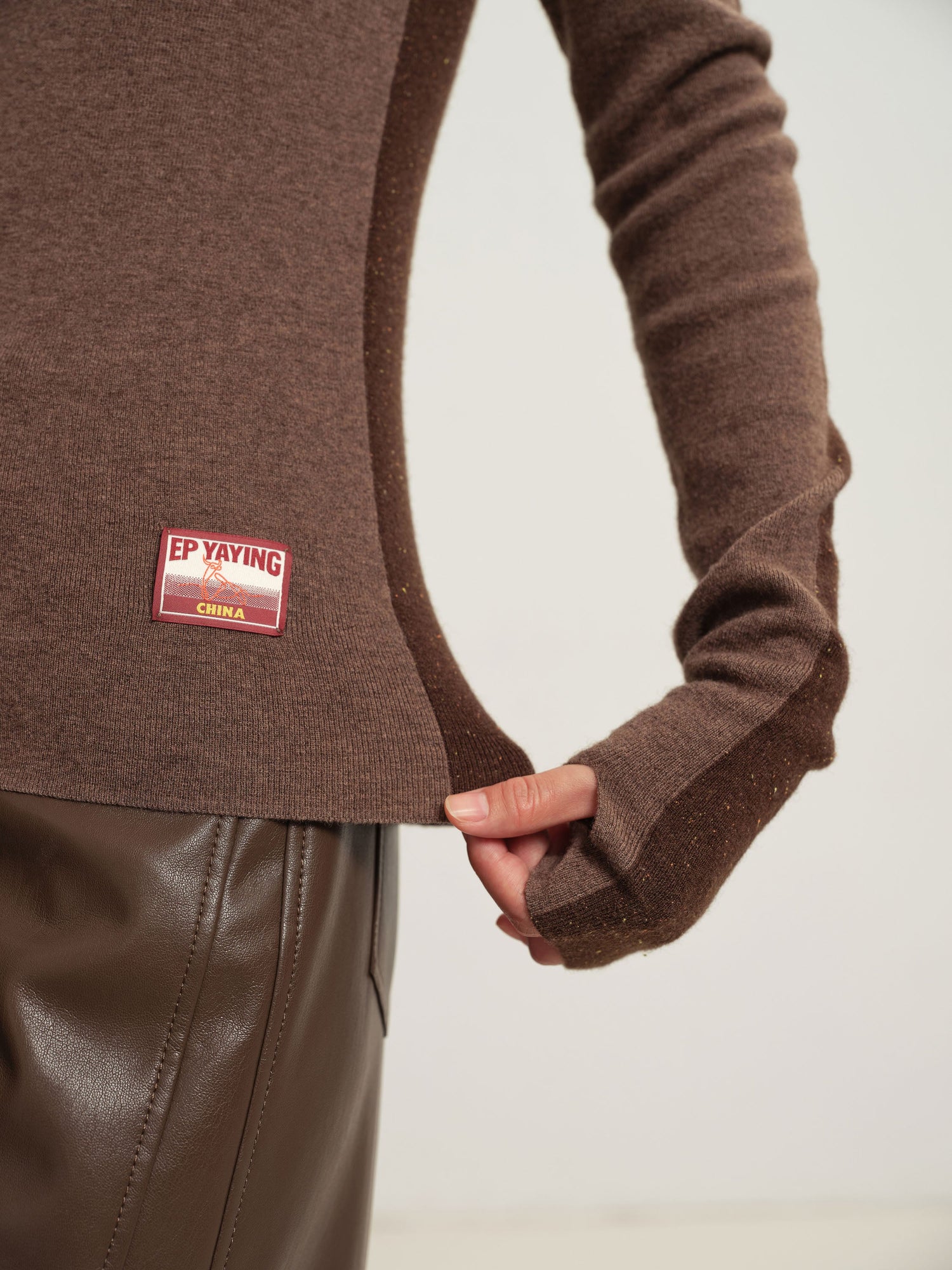 Turtleneck Knit Top | Heather Brown