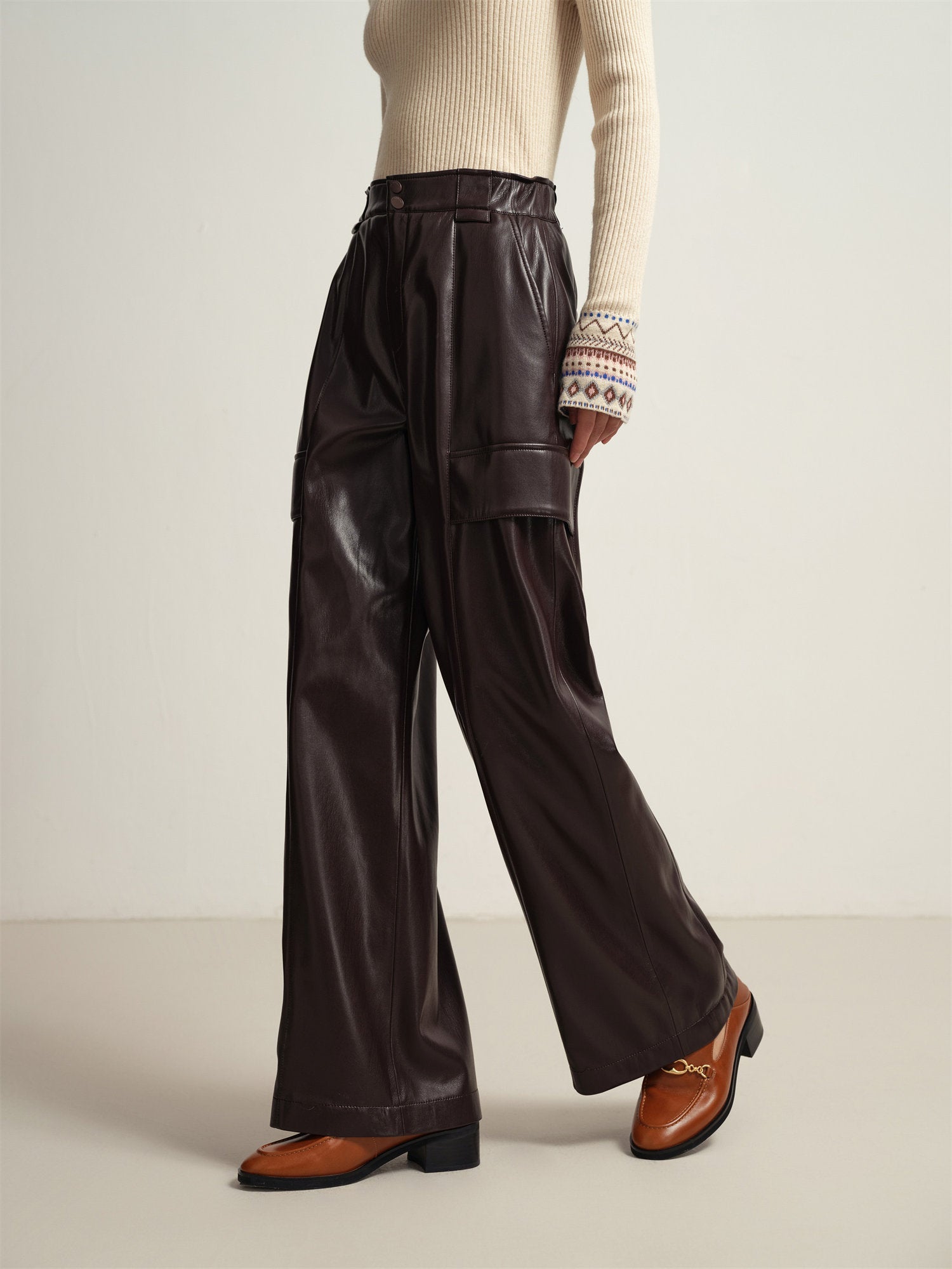Leather Cargo Pants | Dark Brown