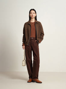 Zippered Sweater Jacket | Brown